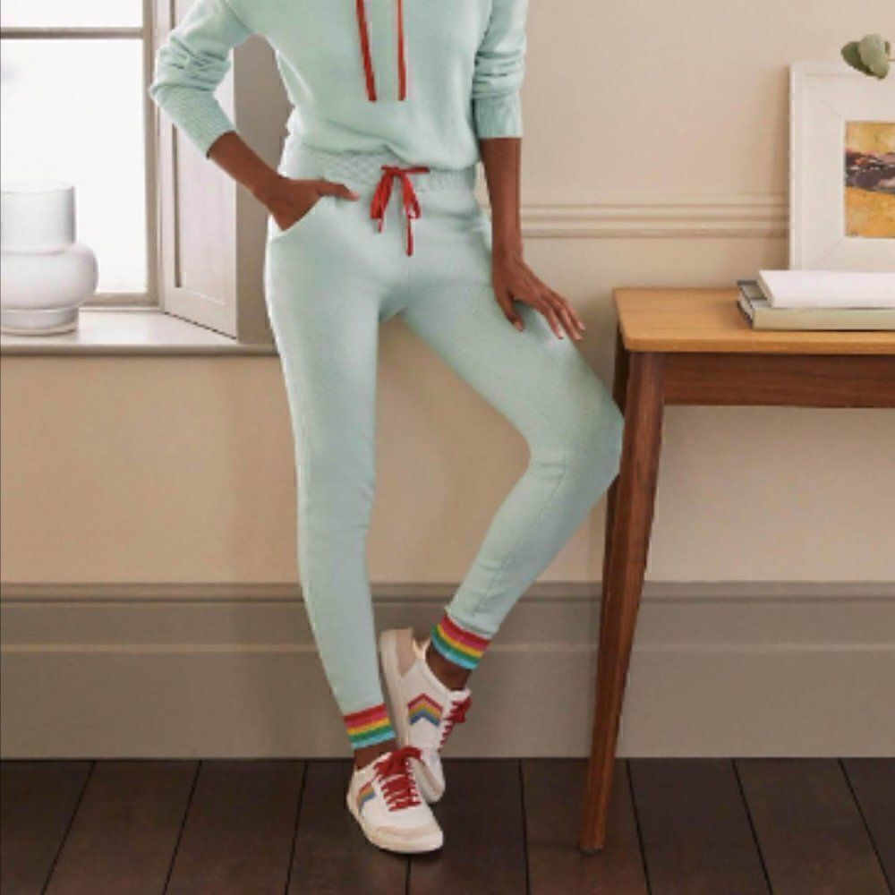 Boden Joggers Morton Knitted Rainbow Pant Large Mint Green Loungewear NWT